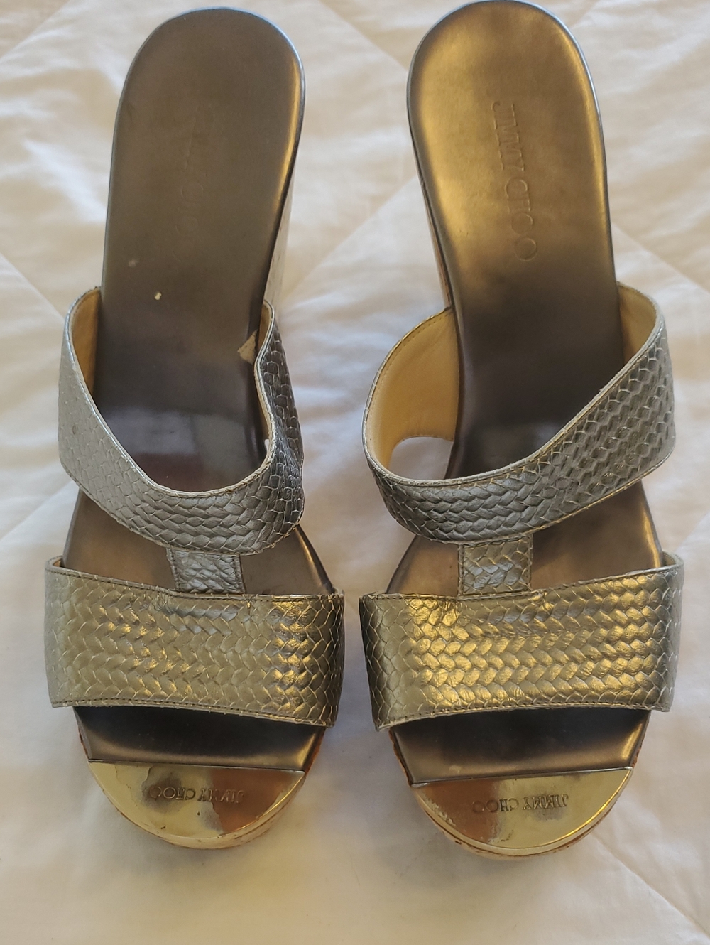 Jimmy Choo Silver Textured Leather Slide Mules